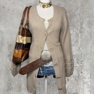 brookie yancey brown oversized sweater cardigan with chunky buttons